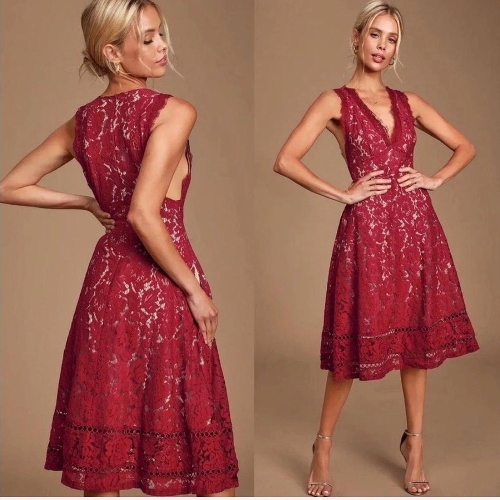 Lulu's Burgundy Lace Backless Dress